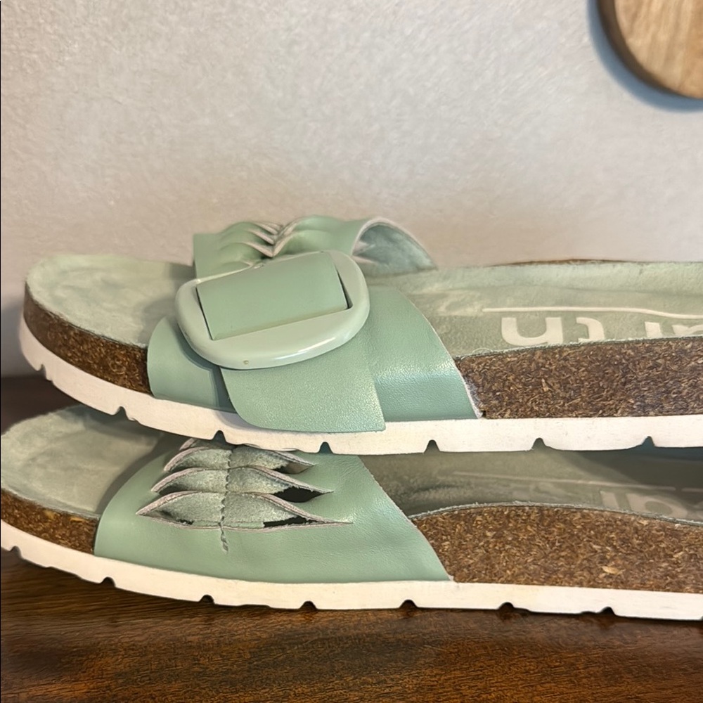 Earth Turquiose Slide Sandals with Big Buckle - Picture 5 of 10